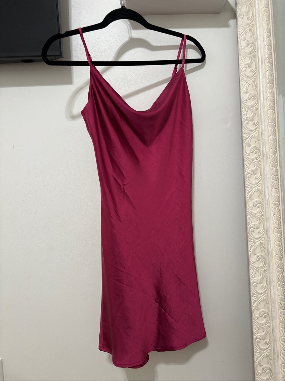 Bias Cut Slip Midi Dress in Raspberry